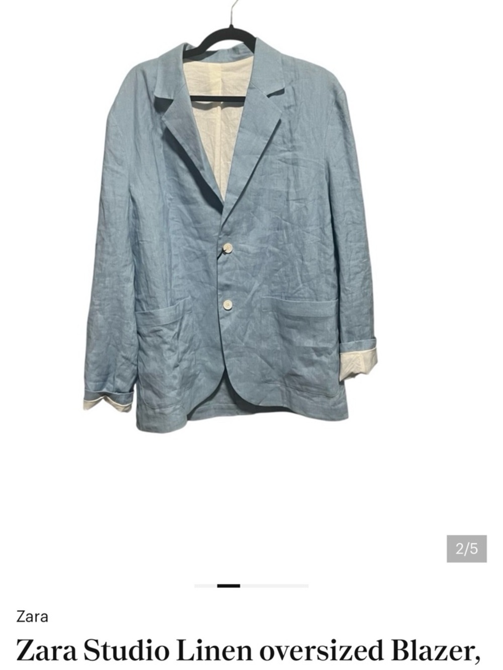 Zara Sky Blue Linen Oversized Blazer - Picture 2 of 4